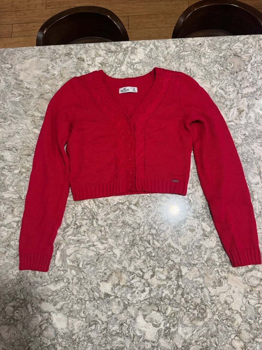 Hollister Red Cable Knit Cropped Button Cardigan Sweater Size M